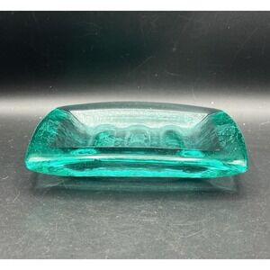 Fire and Light Recycled Glass Aqua Blue Soap Dish Holder Heavy 6.5"